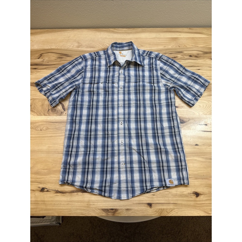 Carhartt 101549 Men's Force Mandan Blue Plaid Short Sleeve Shirt Size Medium